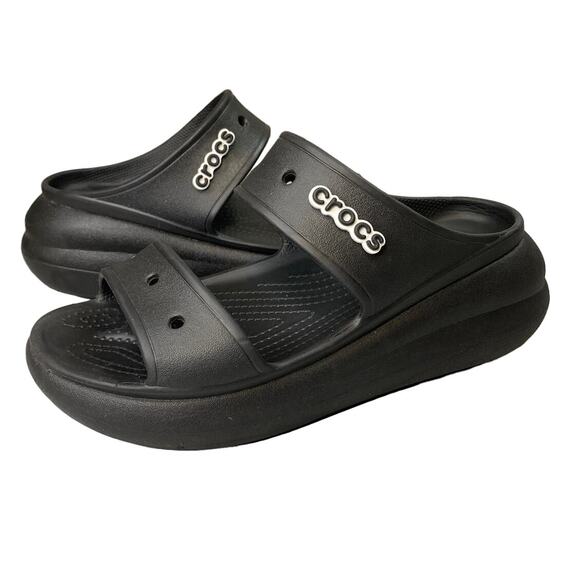 CROCS Iconic Crush Sandal Shoe Black Unisex Sz M7/W9 Platform Chunky Slide - Picture 1 of 11